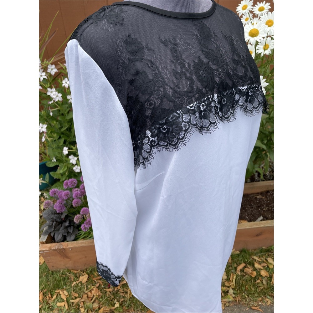 Venus White Button Back Blouse Size 14 Black Lace Yoke Whimsigoth Goth Tunic Top - Picture 5 of 12